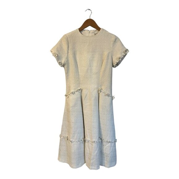 MIRI White Tweed Formal Dress Size 4 Metallic Embellished Wedding Bride - Picture 2 of 8